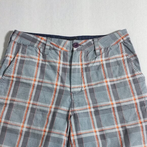 Hurley flat front shorts men's size 30 (32) grey colour with plaid pattern - Picture 2 of 12